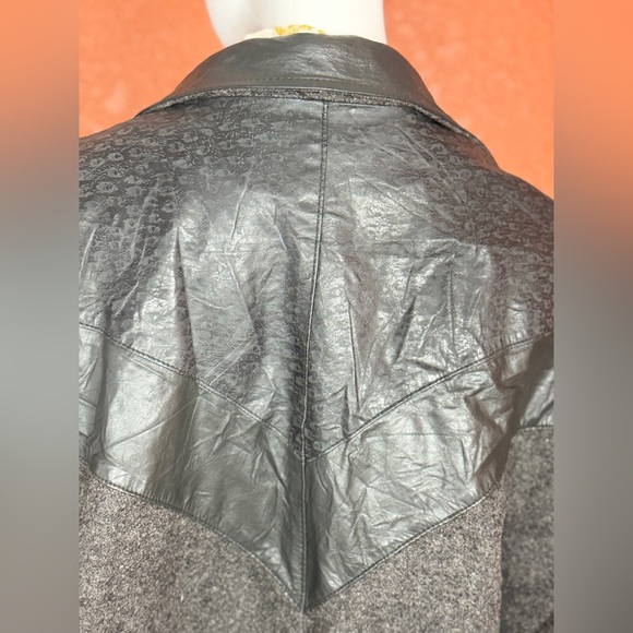 David Bengamin Vintage Wool Leather Black Long Trench Coat Shoulder Pads Size 7 - Picture 12 of 17